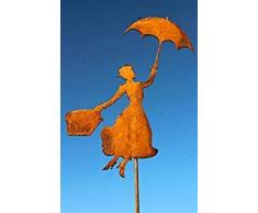 Bornhöft Gartenstecker Mary Poppins Metall Rost Gartendeko Edelrost rostiger Beetstecker (118cm)