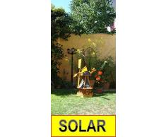 Solar-Windmühle Holz massiv, wetterfest,robust mit Bitumen, MIT WINDFAHNE Windrad-Seitenruder, Windmühlen Garten, imprägniert + kugelgelagert 1,30 m groß in schwarz anthrazit dunkelgrau dunkel, mit S
