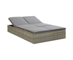 vidaXL Sonnenliege mit Auflage Gartenliege Sofa Relaxliege Gartenmöbel Rattanmöbel Gartensofa Lounge Liege Sonnenbett Poly Rattan Grau