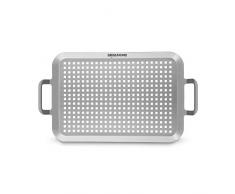 Edelstahl Grillplatte (37 x 25 x 1,8 cm) von Grillsome! Grillschale mit gitterförmiger Perforierung und Griffen, Grillkorb, Servierschale für Gasgrill, Backofen, korrosionsbeständig, Edelstahl-Grillzubehör