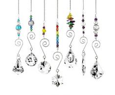 H&D 7 Stück Kristall Regenbogen Sonnenfänger Glasperlen Kette hängen Fengshui Anhänger für Fenster, Garten