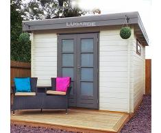 Lugarde Blockhaus Vermont aus Fichtenholz NEU Blockbau mit Flachdach und gläserner Doppeltür