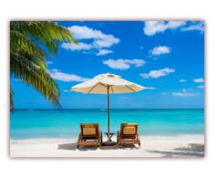XXL Poster 100 x 70cm (S-817) Palmenstrand mit blauem Wasser und weißem Sand, Strand mit Liegestühlen und Sonnenschirm (Lieferung gerollt!)