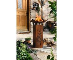 Metall Deko Säule + Feuerschale, 75cm hoch, in Rost Optik, Garten Lagerfeuer Feuerstelle
