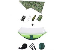 WYC Tragbare Outdoor-Hängematte mit Moskitonetz und Regenfliegen- Camping-Rucksack-Bug- Hängematten und Netz- Fallschirm-Hängematten-Baldachin, Camou und Hellgrün