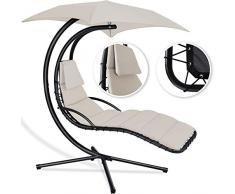 Kesser® - Schwebeliege mit Sonnenschirm, Hängeliege, Sonnenliege H200, L194, B100 cm, Relaxliege, Schaukelliege Hängematte, Schaukelliege, Auflagen - Nackenkissen, Beige