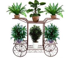FullBerg Blumenregal Pflanzentreppe Metall für Pflanzen und Blumenampel, Vierradantrieber Blumenständer für Innen-Balkon Wohzimmer Outdoor Garten Dekor, ca. 67 x 79 x 25 cm, Antique Bronze