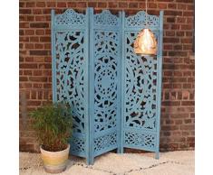Casa Moro Orientalischer Holz-Paravent Raumteiler Fayek 152x182 cm blau 3 teilig aus massiv Mango Holz & MDF | Kunsthandwerk Pur | Trennwand als Raumteiler & schöne Dekoration | PV5530