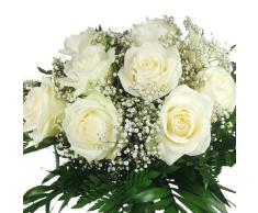 XL Blumenstrauß weiße Rosen - Aufgebunden mit Schleierkaut und Schnittgrün