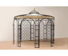 Eisenpavillon für den Garten. In massiver Fertigung, Ausführung duplexbeschichtet anthrazit mit Sonnensegel und 3 Rankgittern. Der Durchmesser beträgt 3,7 Meter.