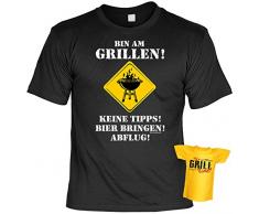 Spaß-Shirt inkl. Mini-Shirt/Geschenk-Set: Bin am Grillen! Keine Tipps! Bier bringen.... - Grill-Shirt inkl. Flaschendeko