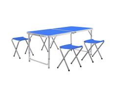 Homfa Campingtisch Klapptisch Gartentisch Falttisch mit 4 Stühlen aus Aluminium faltbar höhenverstellbar blau 120x60x55/60/70cm