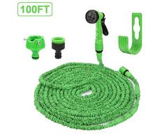 Ovareo Flexibler Gartenschlauch,100 FT 30m FlexiSchlauch Wasserschlauch Schlauch Flexi Dehnbarer Wasserschlauch Flexi Wonder, Flexi Gartenschlauch mit 8 Funktion Garten Handbrause (Grün)