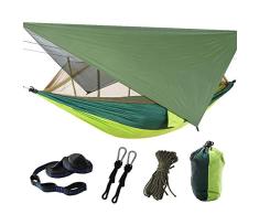 Dyna-Living Hängematte Outdoor, Ultraleichte Moskito Netz Camping Hangematten Outdoor mit Sonnenschutz, Hängematte 2 Personen 200kg Tragfähigkeit (260 x 140 cm) - Dunkelgrün/Apfelgrün