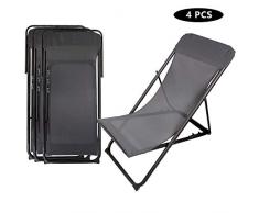 CCLIFE Eisen Liegestuhl Sonnenliege Klappstuhl 4er Set Gartenstuhl Balkonstuhl verstellbar klappbar Belastbarkeit 120 kg Outdoor, Farbe:001 Eisen-Rahmen in Dunkelgrau, Größe:4er-Set