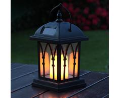 schwarze Solar Laterne mit LED Kerze und täuschend echt wirkenden Flacker-Effekt, von Festive Lights