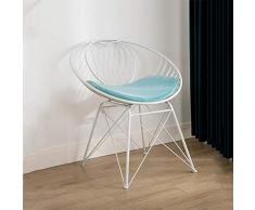 LF-chair Eisen Stuhl Outdoor Freizeit Tisch und Stühle Balkon Cafe Sessel Garten Garten Schmiedeeisen Rahmen Esszimmerstuhl mit Kissen, Weiß