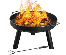 femor Feuerschale Ø60cm mit Griffen, Abnehmbar Metall Feuerkorb mit Feuergabel, Terrasse Garten Multifunktional Fire Pit für Heizung/BBQ mit Kleinem Gerät zu Installieren