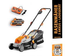 Fuxtec Akku Rasenmäher (2x20V) E1RM20 inkl. 2X Li-Ion Batterie 2Ah & Doppel-Ladegerät – Schnittbreite 33cm, Variable Schnitthöhe