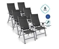 Homeoutfit24 Sun Garden Premium Line 6er Set Gartenstuhl - Hochlehner London in Silber, Klappsessel aus Aluminium