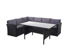 Mendler Poly-Rattan-Garnitur HWC-A29, Gartengarnitur Sitzgruppe Lounge-Esstisch-Set, schwarz ~ Kissen dunkelgrau