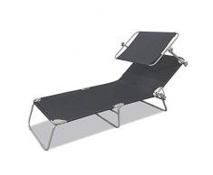 LZQ Sonnenliege Klappbar 188 x 56 x 27 cm Gartenliege Camping Liege mit Dach Liegestuhl Relaxliege Sonnendach und Rückenlehne Verstellbar - Dunkelgrau mit Dach