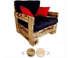 sunnypillow palettenmöbel Europaletten Indoor und Outdoor Lounge gartenmöbel Holz gartenmöbel Set Lounge möbel Terrasse Balkon loft Stil Paletten Palette geflammte Sessel 80 x 60 cm Höhe : 30 cm