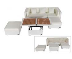 OUTFLEXX Loungemöbel-Set, weiß aus Polyrattan-Geflecht, Loungeecke für 5 Personen, wasserfeste Kissenbox, inkl. Loungetisch
