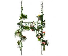 BAOYOUNI Innen Teleskop Blumenregal Blumenständer aus Metall Doppelte Spannregal Pflanzenständer Garten oder Balkon Pflanzenregal Ausstellungsstand mit 12 Schale für Hängend Pflanzen und Kleidung