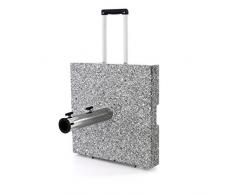 Nexos Sonnenschirmständer Granit Grau eckig mit Trolley-Griff, Rollen, Reduzierhülsen, Edelstahlrohr poliert 45 x 45 cm 40 kg. Für Schirme bis 3,5 m
