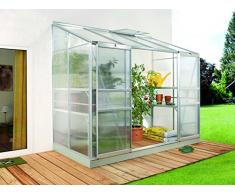 Gartenwelt Riegelsberger Anlehngewächshaus Ida - Ausführung: 3300 HKP 4 mm Alu, Fläche: ca. 3,3 m², mit 1 Dachfenster, Sockelmaß: 1,28 x 2,54 m