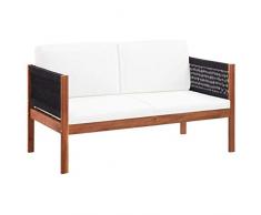 Tidyard Gartencouch Gartenbank Gartensofa 2-Sitzer Mit unverwechselbarem Seildesign,Balkonbank Blumenbank 122 x 65 x 60 cm,Massivholz Akazie,Naturholzfarben + Schwarz