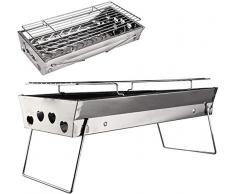 gshhd0 Holzkohlegrill, Tragbar Grill Grill, Edelstahl Faltbar BBQ Kabab Grill Tisch Grill für Außen Kochen Camping Wandern Picknicke Tailgating Wandern Kabob Yakitori - Silbern, Free Size
