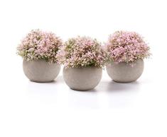Aiskki Künstliche Blumen Bonsai Kunstpflanze mit grauen Topf künstliche Topfpflanzen, für Hochzeit/Büro/Garten/Zuhause Dekoration,3er Set (Rosa)