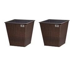 Gartenfreude 2 Stück 31 Liter Pflanzkübel Pflanzgefäße Blumenkübel Blumentopf für Blumen etc. aus Polyrattan 32 x 32 x 32 cm, wasserdichter Kunststofftopf, bicolour braun