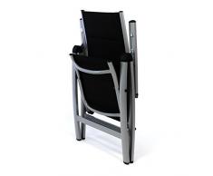 Nexos ZGC34480_SL02 2er Set Deluxe Klappstuhl gepolstert - Textilene Creme/Rahmen dunkelgrau - Gartenstuhl Liegestuhl - klappbarer Stuhl aus Aluminium & Kunststoff, Schwarz