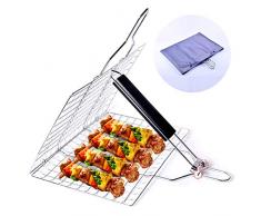 BovoYa Barbecue Grill Korb Abnehmbares Grillnetz Klappgitter Quadratischer Tragbarer Grill für BBQ Fisch, Steak, Fleisch, Gemüse, Outdoor Family Party BBQ Zubehör