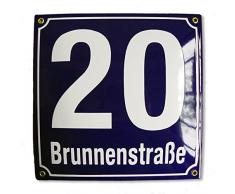 Hausnummer Hausnummernschild Emaille 25x25 cm mit Wunschstraßennamen und Nummer