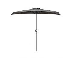 Sekey 2.7m halb-runder Sonnenschirm/Marktschirm/Terrassen-Schirm mit Kurbel für Garten, Terrassen, Höfe, Schwimmbäder, mit 5 Stahlverstrebungen, 100% Polyester Schirm, UV 50+,Grau