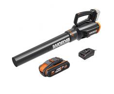 WORX 20V Akku Laubbläser WG547E, 1 x 2,0Ah Akku, PowerShare, 2-Fach Geschwindigkeit, Turbine Technologie, 1 Std. Schnellladegerät, 120km/h, 18V
