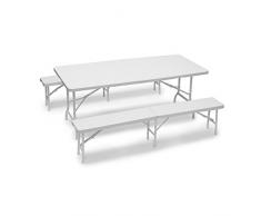 Relaxdays Bierzeltgarnitur klappbar Bastian, 3-teiliges Gartenmöbel Set, einfarbig, H x B x T: 73 x 180 x 75 cm, weiß