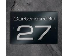 Metzler Edelstahl Hausnummer- und Straßen-Schild in Anthrazit RAL7016 mit Bohrungen - inkl. Laser-Gravur - witterungsbeständig & langlebig