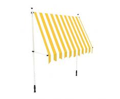 paramondo Jam Klemmmarkise Balkonmarkise ohne Bohren, Höhenverstellbar, UV beständig, mit Handkurbel, 2,50 x 1,20 m, Gestell Weiß, Stofffarbe Blockstreifen Gelb-Weiß