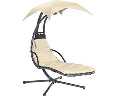 Euromate GmbH Schwingliege Palmdale mit Sonnendach aus Textilen Beige | Schaukelliege mit Polsterauflage für bequemes Liegegefühl