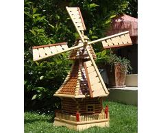 ÖLBAUM XL Premium-Windmühle Holzwindmühle, Windmühlen Garten, imprägniert + kugelgelagert 1 m groß Hellbraun braun hell + Natur mit/ohne Solarbeleuchtung