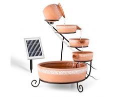 blumfeldt Empoli Gartenbrunnen - Kaskadenbrunnen, Solarbrunnen, 5 Ebenen, Terrakotta Gefäße, Weinlaub Musterung, Umlaufpumpe, 200 Liter/h Durchfluss, 2 Watt Solarpanel, braun