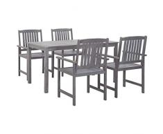 vidaXL Akazienholz Massiv Gartenmöbel 5-TLG. Gartengarnitur Sitzgruppe Gartenset Sitzgarnitur Lounge Esstisch Tisch Stühle Garten Terrasse Grau