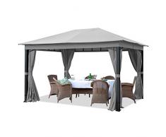 TOOLPORT Gartenpavillon 3x4m ALU Premium 280g/m² Dachplane wasserdicht Pavillon 4 Seitenteile Gartenzelt hellgrau 9x9cm Profil