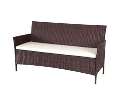 Mendler 3-Sitzer Poly-Rattan Gartenbank Halden, Sitzbank ~ braun-meliert, Kissen Creme