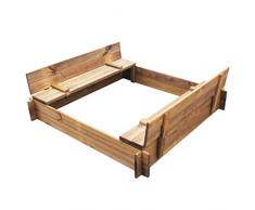 Festnight Sandkasten Quadratischer Holzsandkasten Sandboxen Imprägnierter Pinienholz Outdoor-Spielgerät 120 x 120 x 20 cm